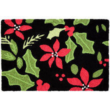  Red, Black & Green Poinsettia Kitchen or Entrance Rug