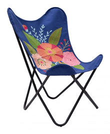  Blue & Embroidery Flowers Butterfly Accent Chair