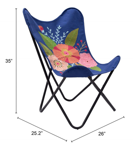 Blue & Embroidery Flowers Butterfly Accent Chair