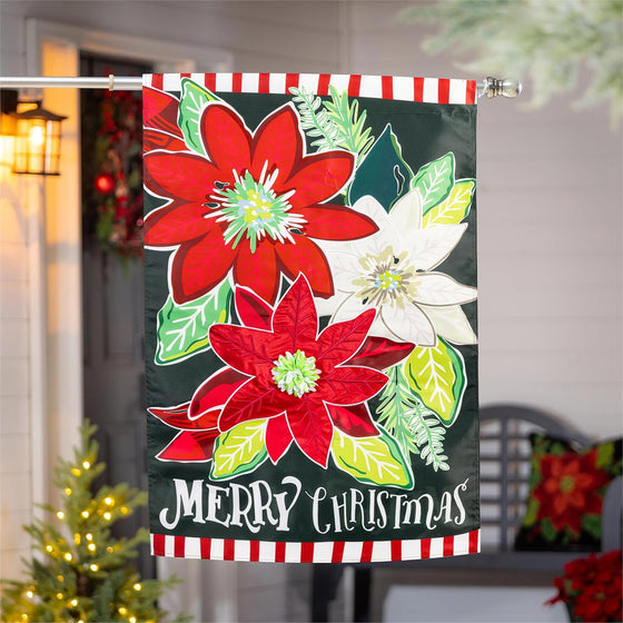 Holiday Poinsettia Applique Large House Flag