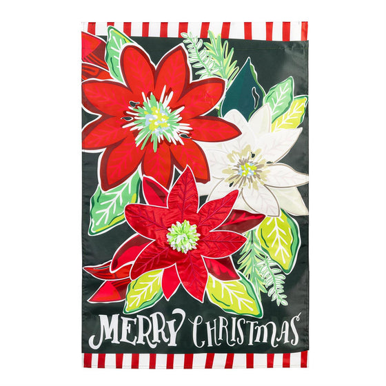 Holiday Poinsettia Applique Large House Flag
