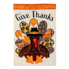 Give Thanks Patterned Turkey Applique Garden Flag