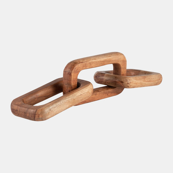 Triple Link Chain Brown Acacia wood, 17" Long
