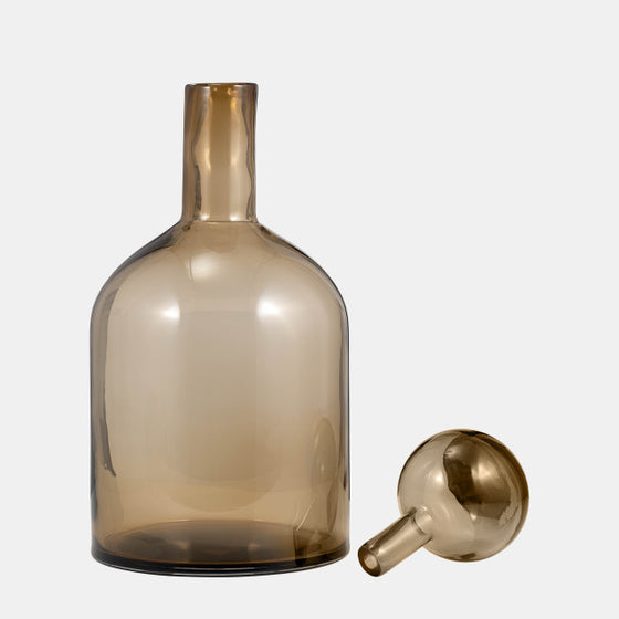 Taupe Glass Bottle With Stopper, 17" Tall