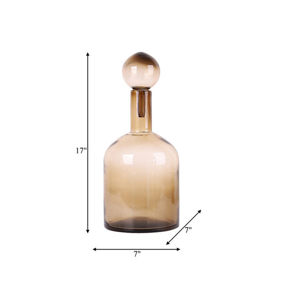Taupe Glass Bottle With Stopper, 17" Tall