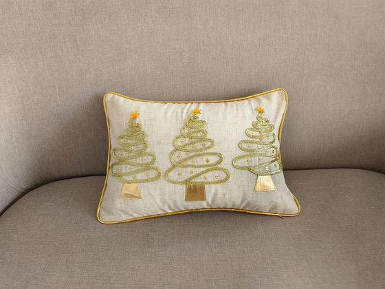 Gold Three Trees Christmas Lumbar Pillow