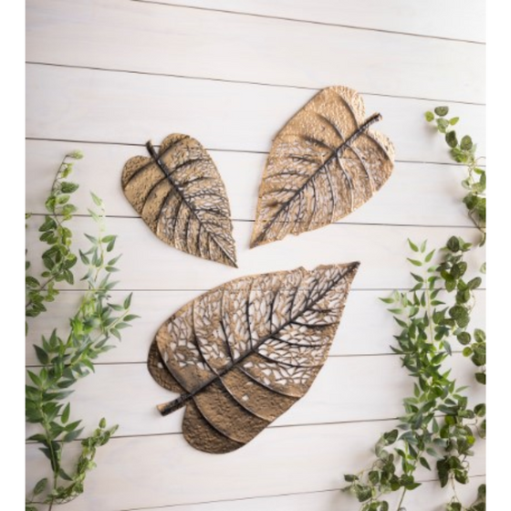 Metal Leaves Wall Décor, Set of 3 (33.75" Tallest)