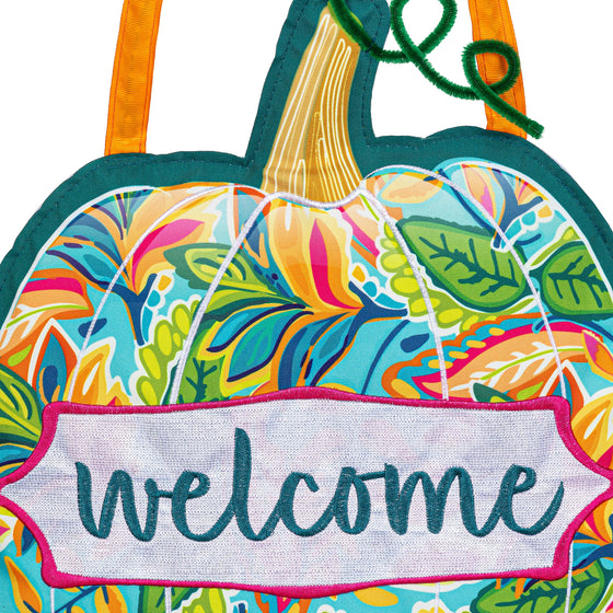 Patterned Jacobean Floral Pumpkin Door Décor