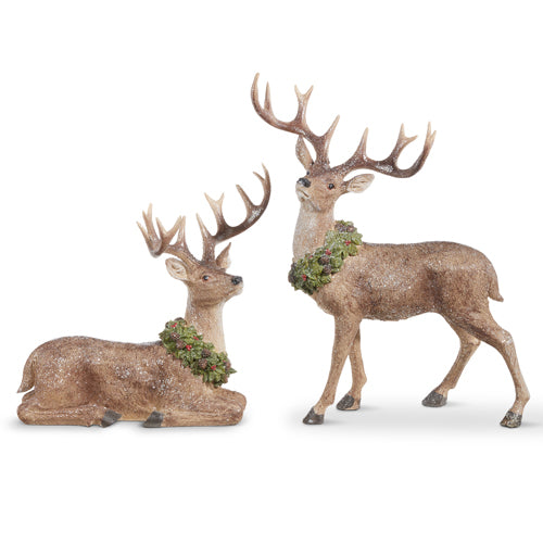 Deer With Wreath Figure, Set 2 (19.5" & 14.5")