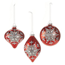  Red Jeweled Snowflake Ornament 4", Set 3