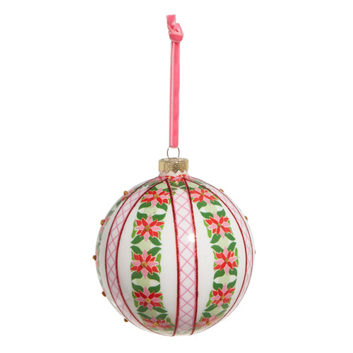 Poinsettia Stripe Ball Ornament 5"