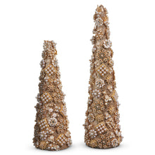  Gold Jewel & Pearl Brooch Christmas Tree Set 2 , 17,5" Tallest