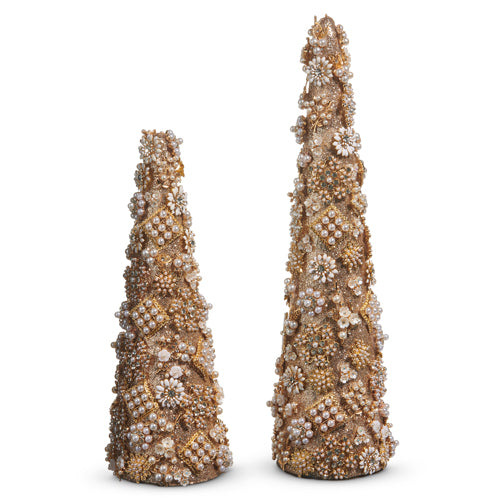 Gold Jewel & Pearl Brooch Christmas Tree Set 2 , 17,5" Tallest