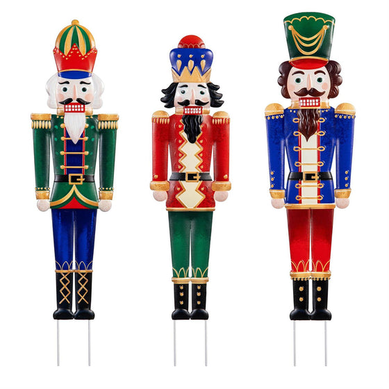Nutcracker Metal Garden Stake, Set 3, 36" Tall