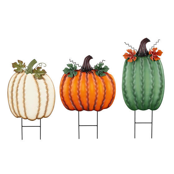 Pumpkin Patch Metal Garden Stake, Set 3, 22"H