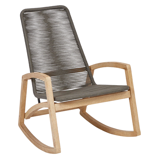 Teak Wood and Rope Rocking Chair, Indoor/Outdoor