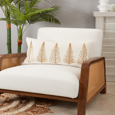 Beaded Christmas Trees Lumbar White Pillow, 14" x 22"