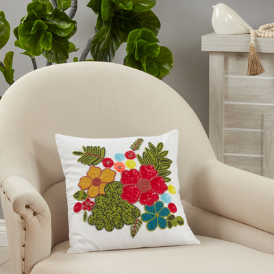 Beaded Flower Pillow, 16"