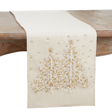  White & Gold Christmas Tree Table Runner, 72" Width