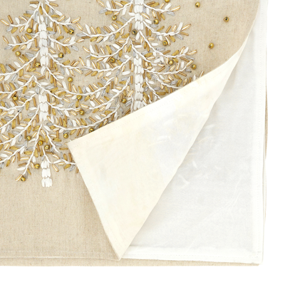 White & Gold Christmas Tree Table Runner, 72" Width