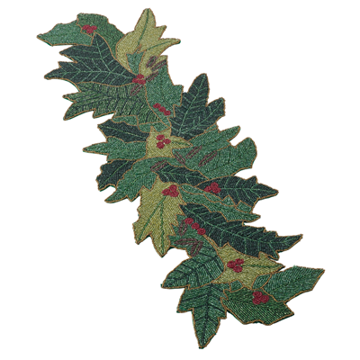 Beaded Holly Runner, 35" Long