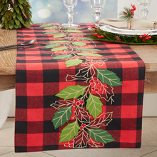  Buffalo Plaid Holly Leaves Runner, 70" Long