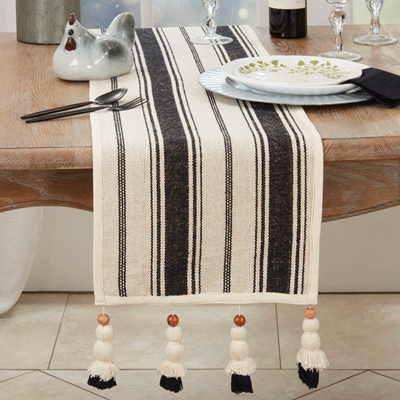 Stripe Runner With Wooden Beaded Tassels, 72"