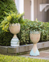 Metal Face Planter with Flower, Blue Solid Top (Set of 2)