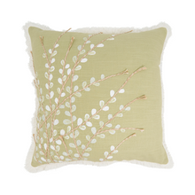  Embroidered Green Flower Pillow, 18"