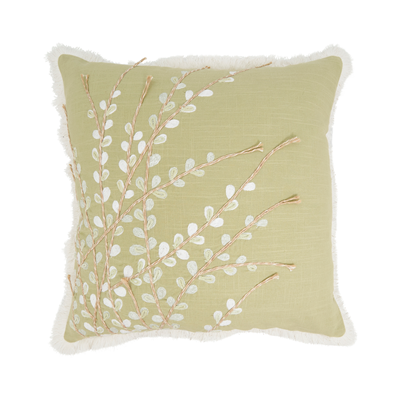 Embroidered Green Flower Pillow, 18"