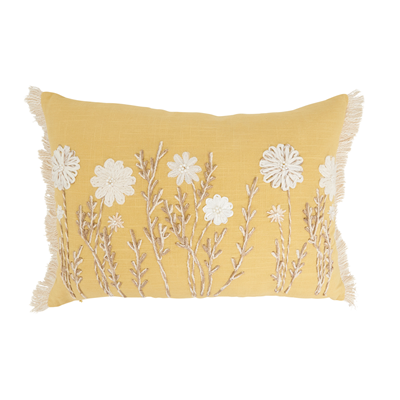 Rectangular Flower Embroidered Pillow, 14" x 20"