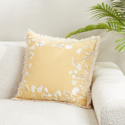 Embroidered Yellow Pillow, 18"