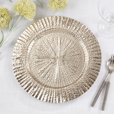 Silver Ribbed Border Charger, Set 4