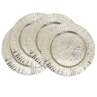 Silver Ribbed Border Charger, Set 4