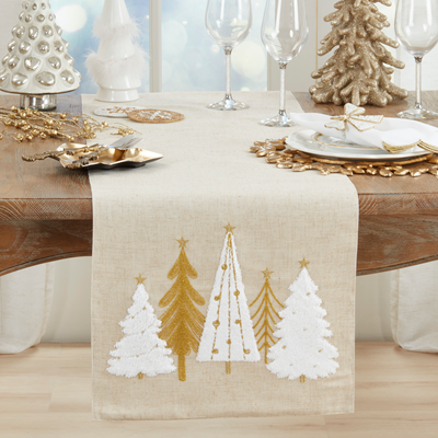Embroidered Christmas Trees Runner, 70"