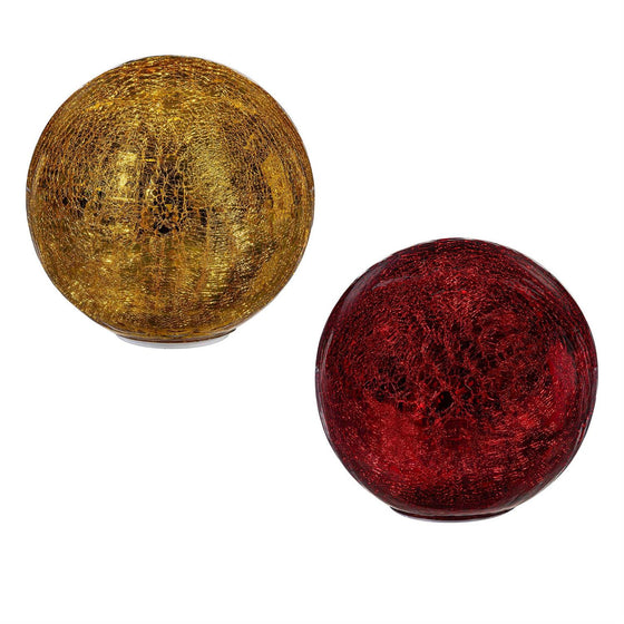Set 2 LED Crackle Glass Decorative Ball, 8"High