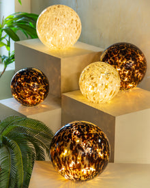  White & Gold LED Light Art Glass Gazing Ball, 8"