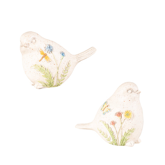 Set 2 Floral Bird Resin Table Decor, 5.25"T