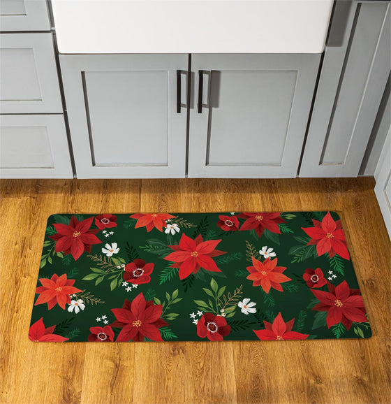 Holiday Poinsettia Flower with Leaf Anti-Fatigue Mat, 40" Width