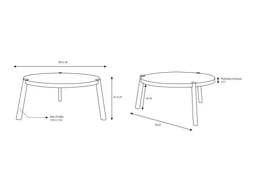 Wood Top and Black Metal Legs Round Coffee Table, 32" Diameter