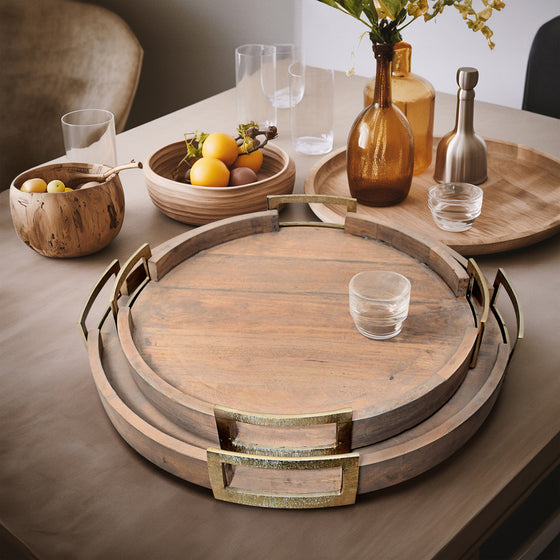 Round Wood & Gold Mate Tray
