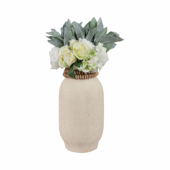 Pottery & Wood Vase, 16" Tall