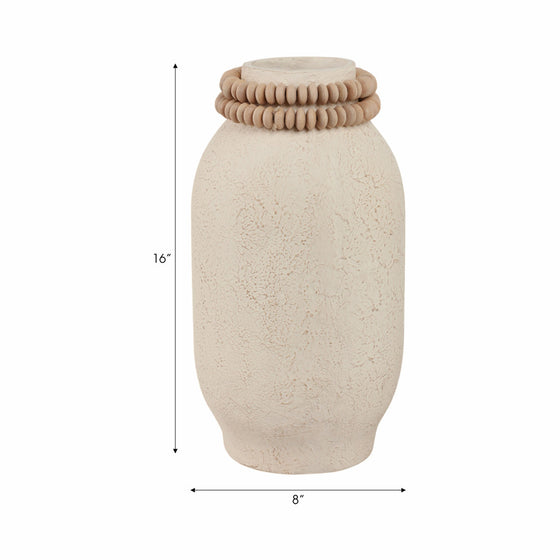 Pottery & Wood Vase, 16" Tall