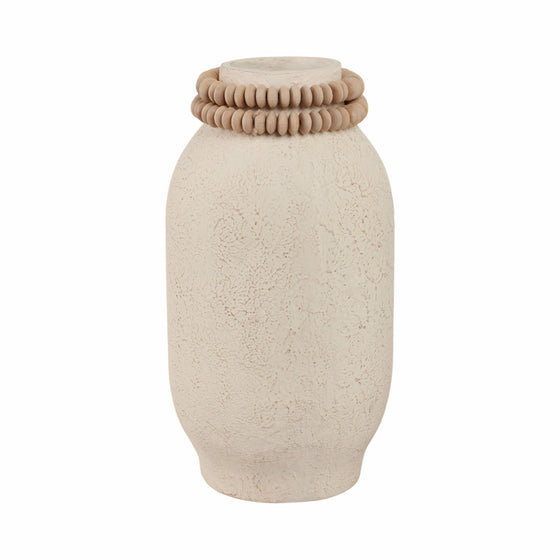 Pottery & Wood Vase, 16" Tall