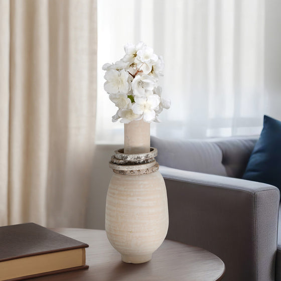 Ivory Vase With Silver Rings, 13" Tall