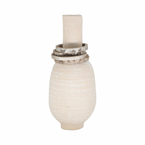 Ivory Vase With Silver Rings, 13" Tall