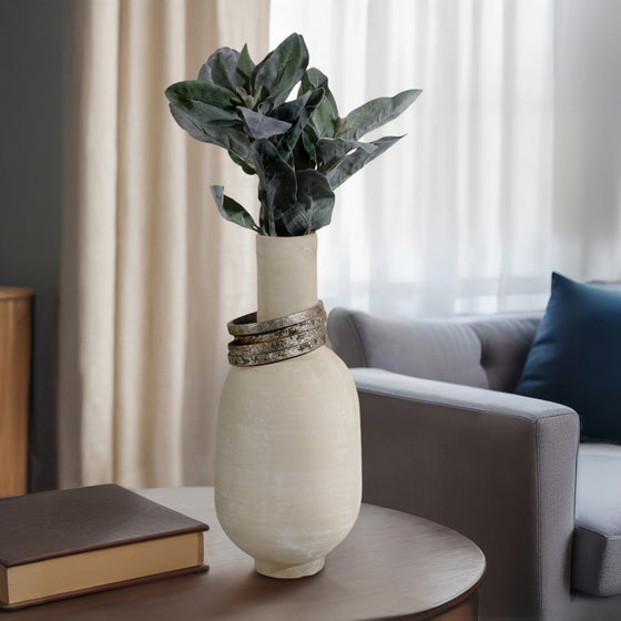 Ivory Vase With Silver Rings, 16" Tall