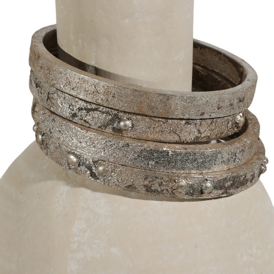 Ivory Vase With Silver Rings, 16" Tall