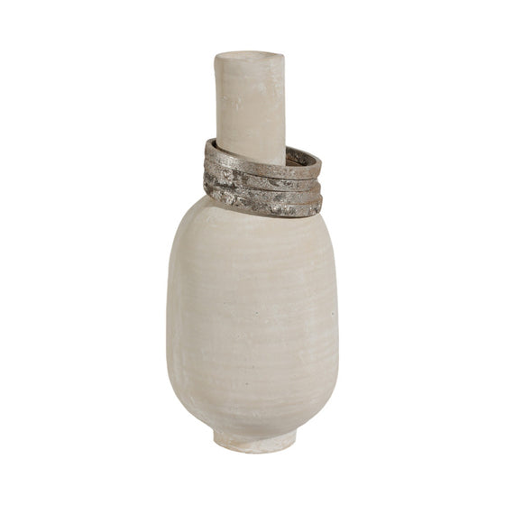 Ivory Vase With Silver Rings, 16" Tall