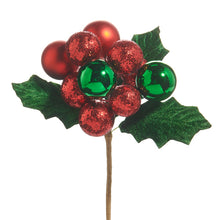  Ball Ornament Cluster Holly Pick, 10" Tall